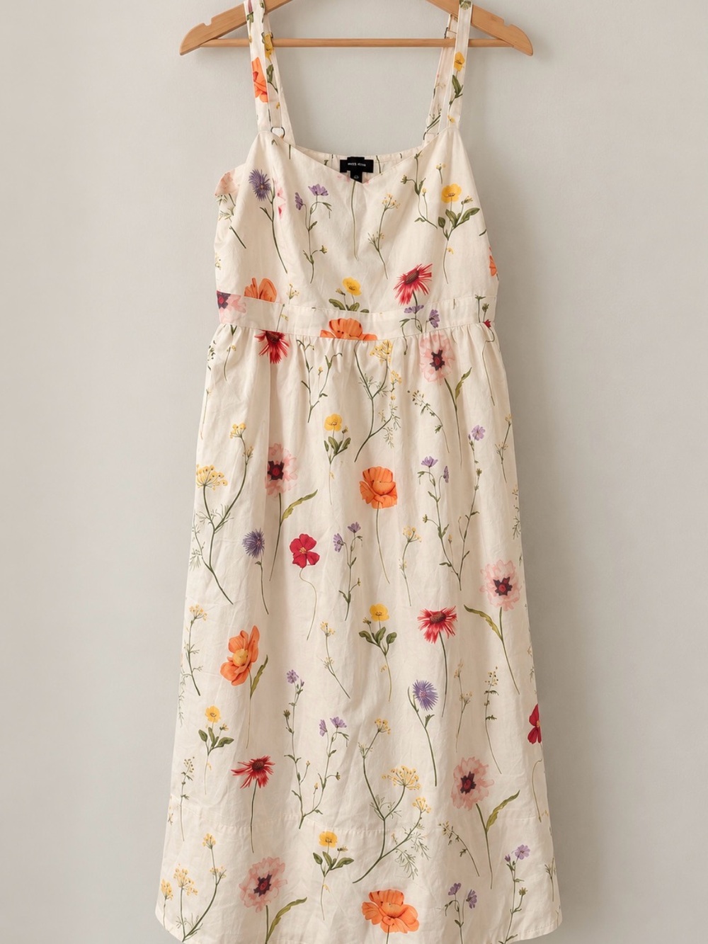 Cream Floral Midi Dress with Orange & Pink Flowers